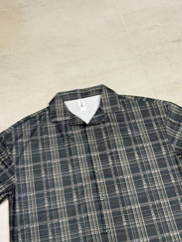 Retro Charcoal Plaid Camp Collar Shirt