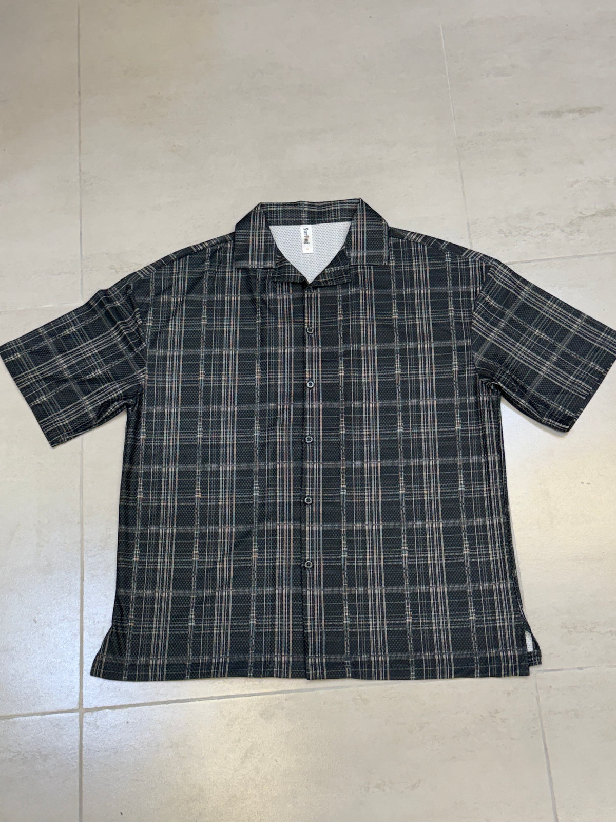 Retro Charcoal Plaid Camp Collar Shirt