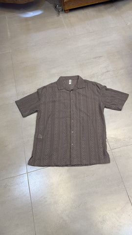 Taupe Geometric Lace Cuban Shirt
