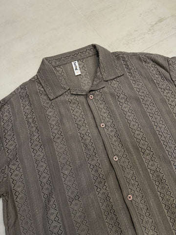 Taupe Geometric Lace Cuban Shirt