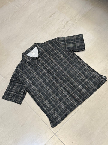 Retro Charcoal Plaid Camp Collar Shirt