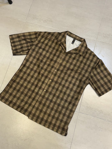Retro Textured Checkered Camp Collar Shirt