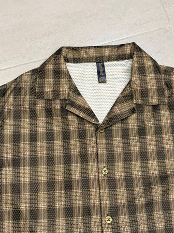 Retro Textured Checkered Camp Collar Shirt