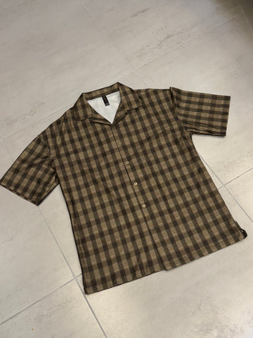 Retro Textured Checkered Camp Collar Shirt